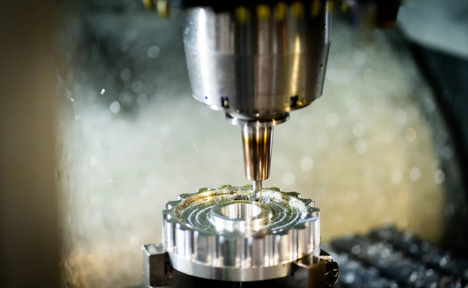 CNC lathe cutting metal with precision tooling